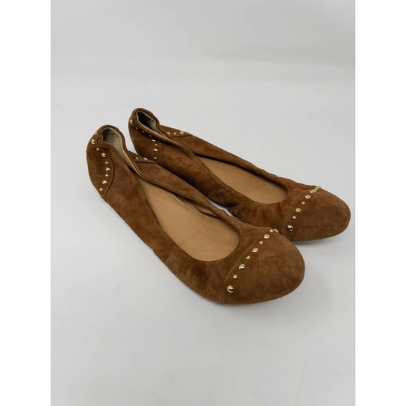 J Crew Cece Studded Suede Ballet Flats Sz 8 Camel Brown Leather